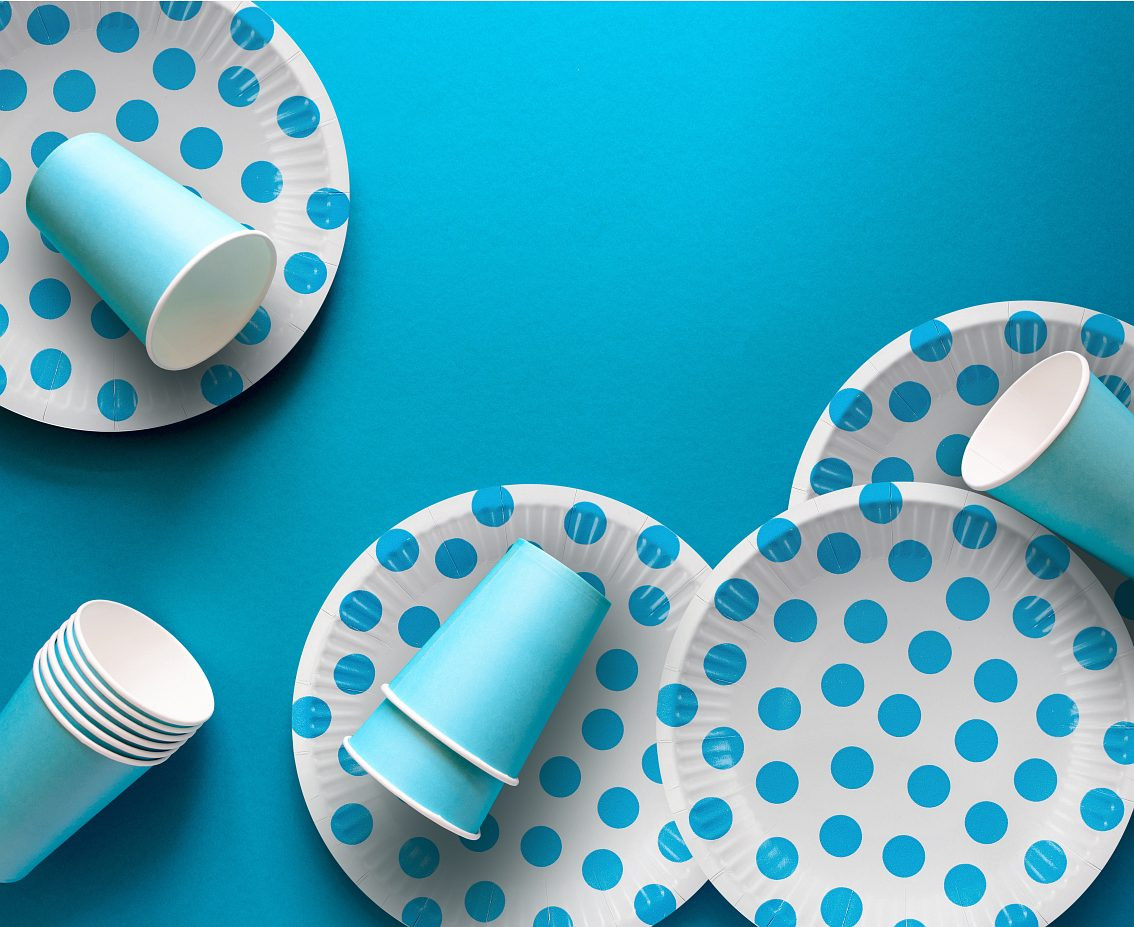 Paper plates Polka Dots, sky blue, 18 cm, 6 pcs
