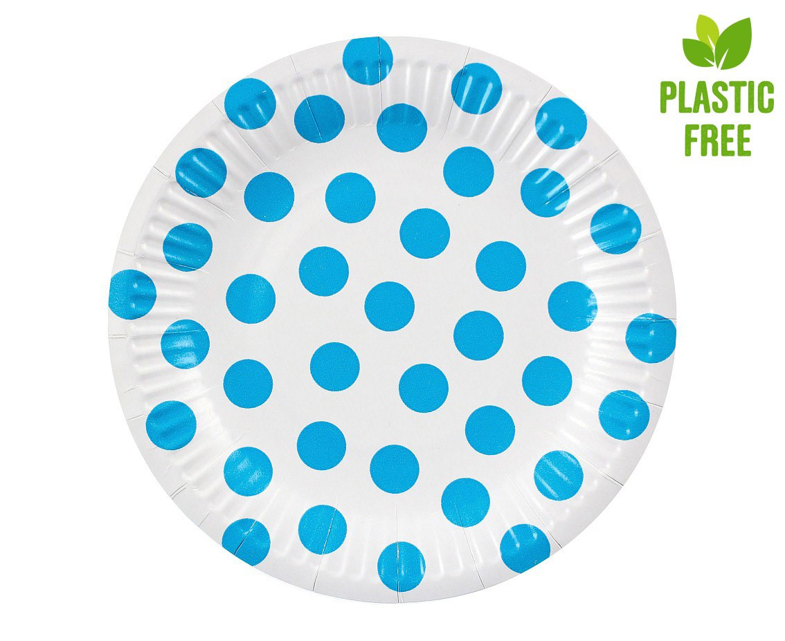 Paper plates Polka Dots, sky blue, 18 cm, 6 pcs