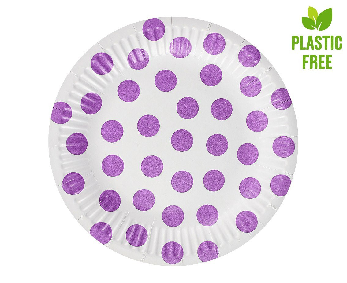Paper plates Polka Dots, lavender, 18 cm, 6 pcs