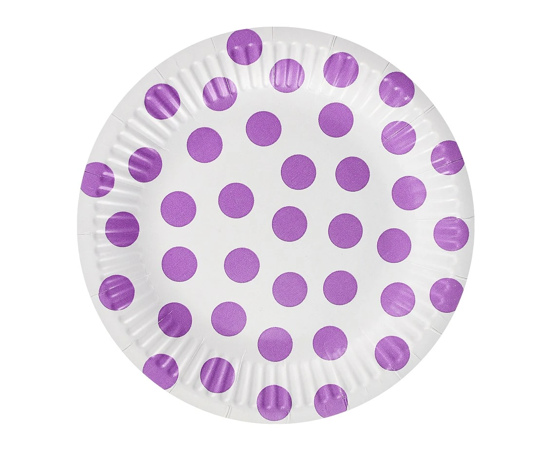 Paper plates Polka Dots, lavender, 18 cm, 6 pcs