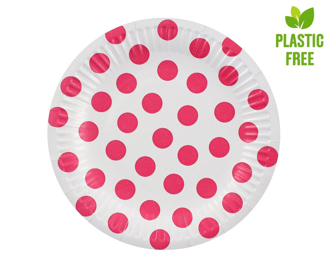 Paper plates Polka Dots, magenta, 18 cm, 6 pcs