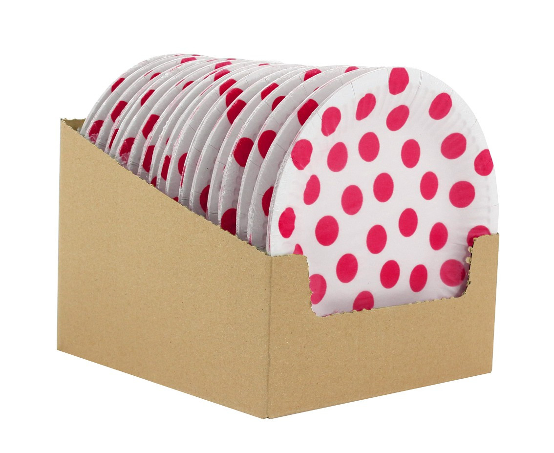 Paper plates Polka Dots, magenta, 18 cm, 6 pcs
