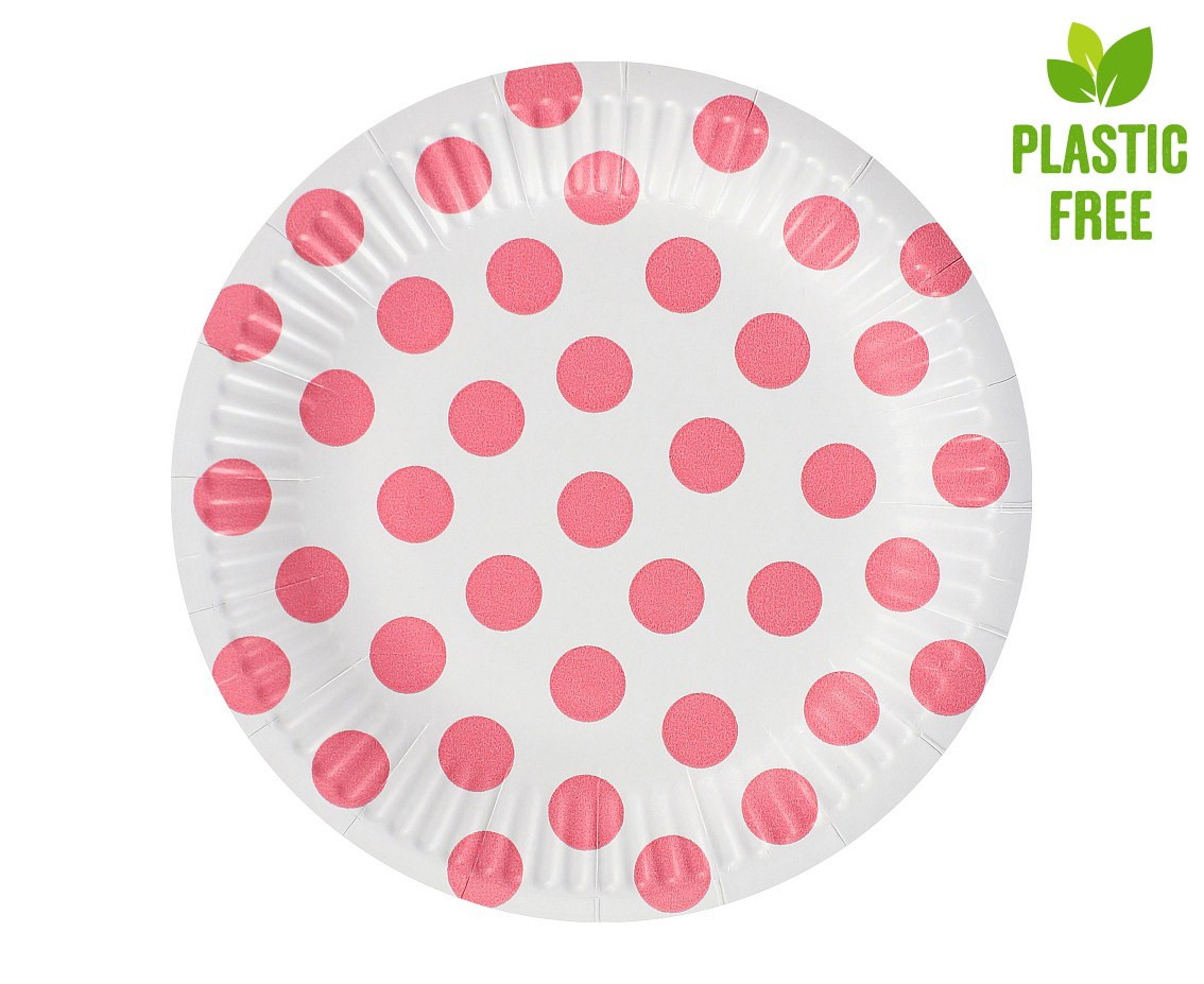 Paper plates Polka Dots, pink, 18 cm, 6 pcs