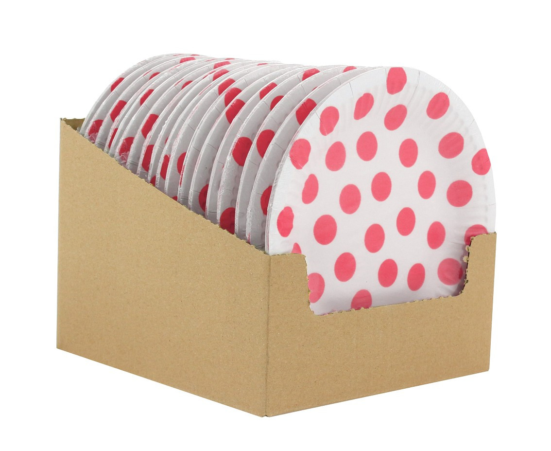 Paper plates Polka Dots, pink, 18 cm, 6 pcs