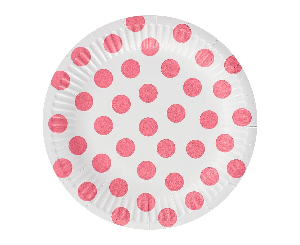 Paper plates Polka Dots, pink, 18 cm, 6 pcs