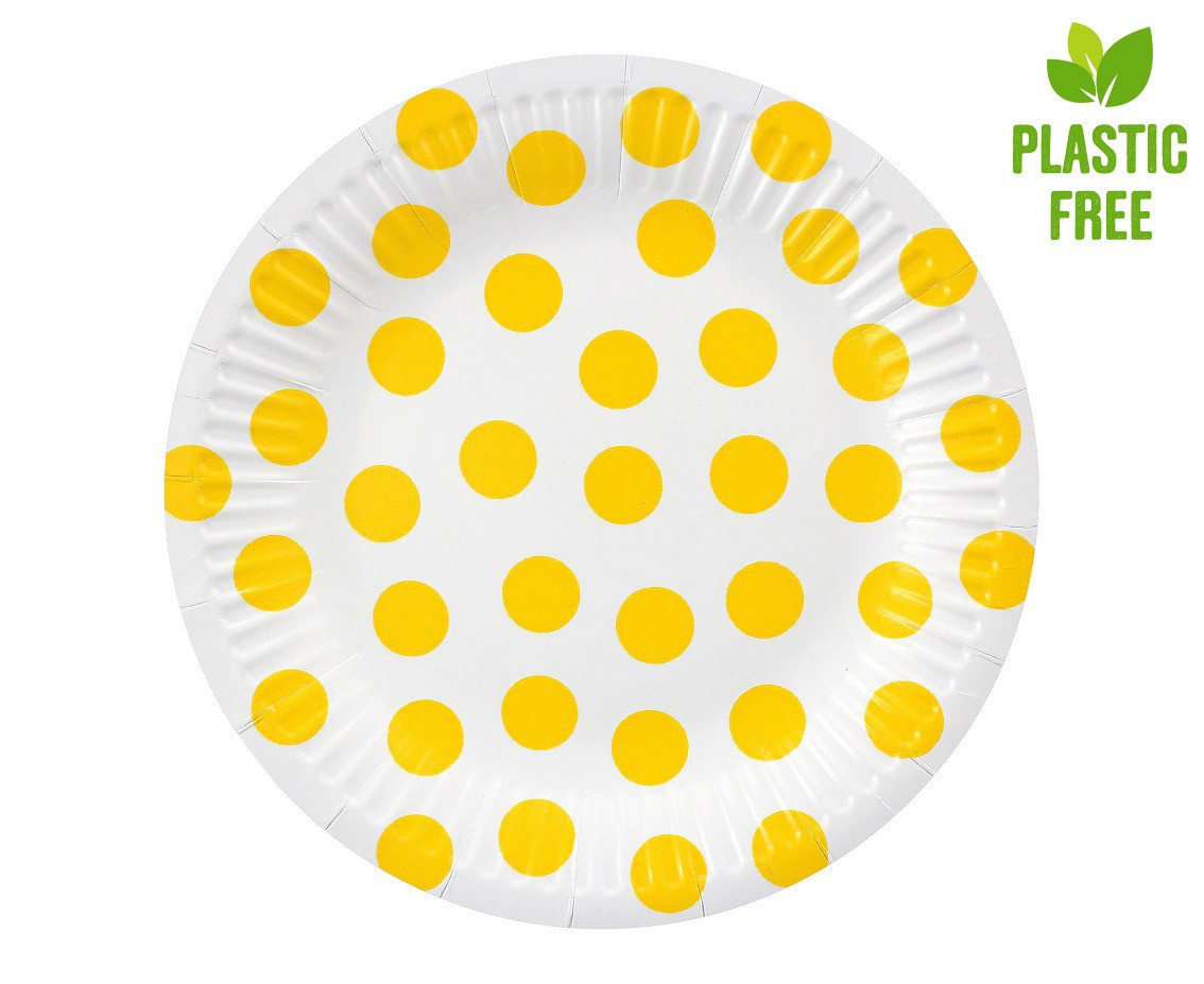 Paper plates Polka Dots, yellow, 18 cm, 6 pcs EOL