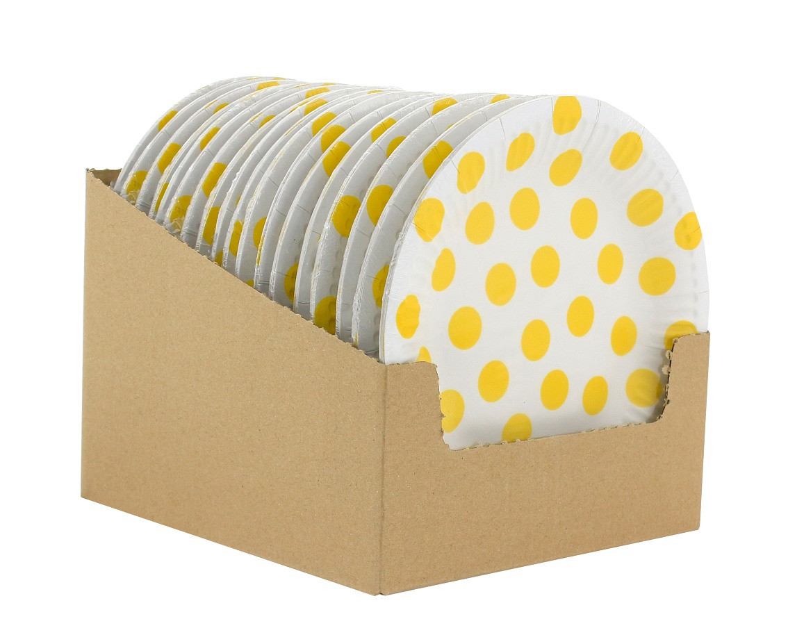 Paper plates Polka Dots, yellow, 18 cm, 6 pcs EOL