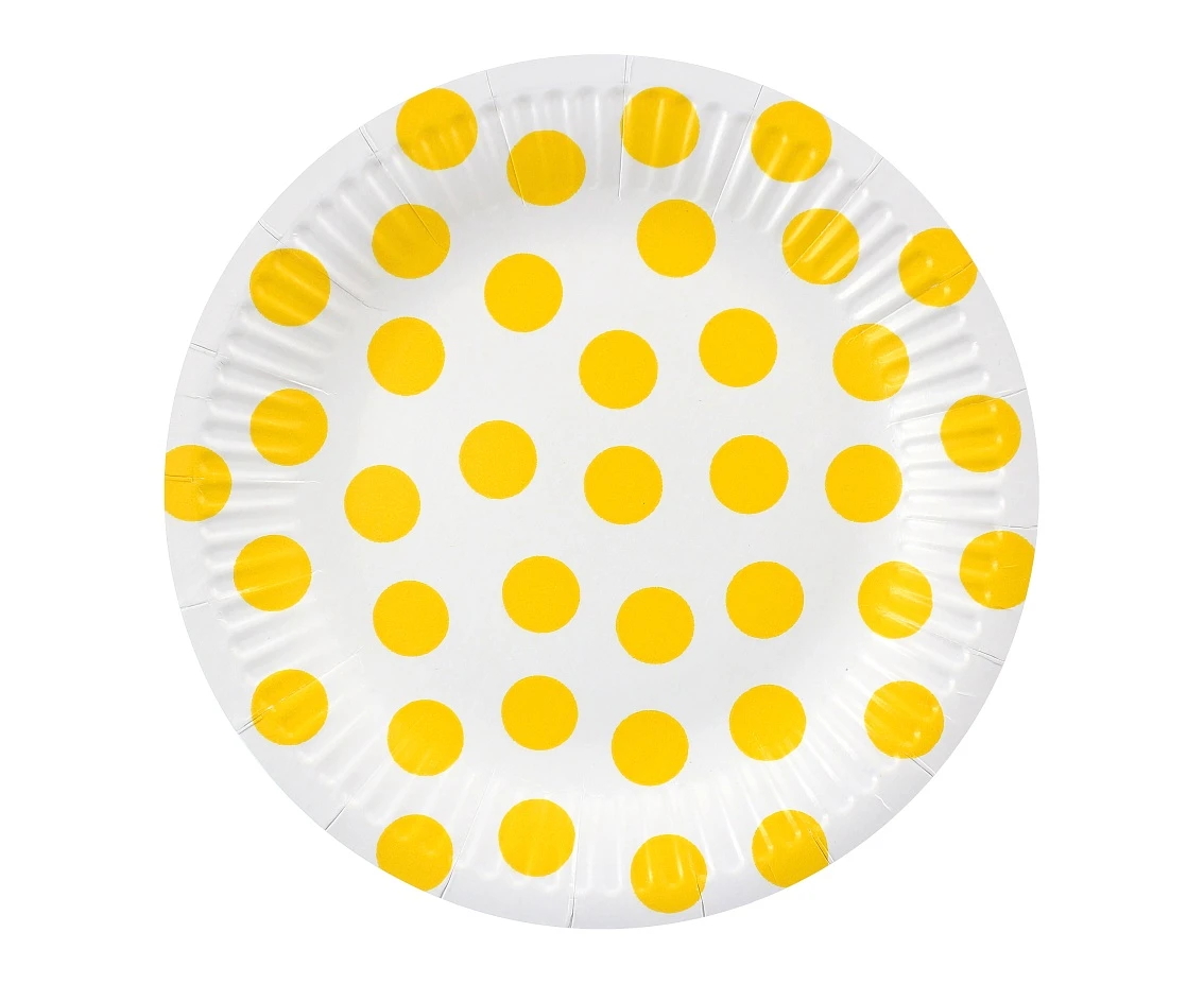 Paper plates Polka Dots, yellow, 18 cm, 6 pcs EOL