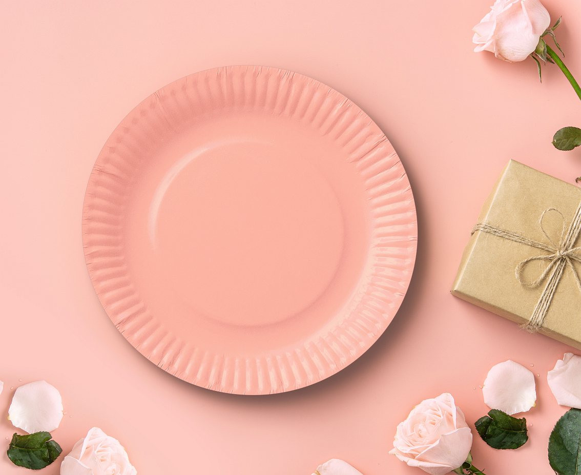 Paper plates Solid colour, light pink, 18 cm, 6 pcs