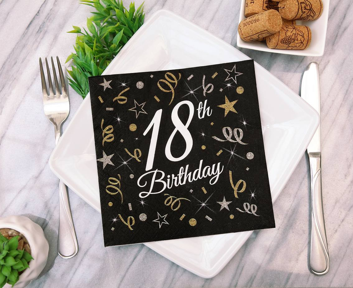 Paper napkins B&C 18th Birthday, 33 x 33 cm, 20 pcs