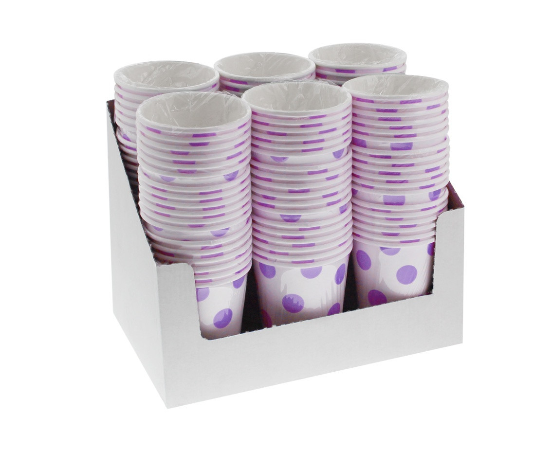 Paper cups Polka Dots, lavender, 250 ml, 6 pcs