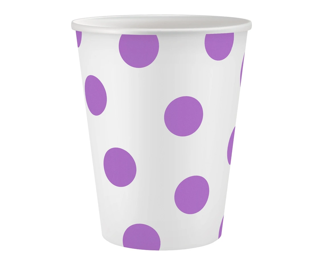 Paper cups Polka Dots, lavender, 250 ml, 6 pcs
