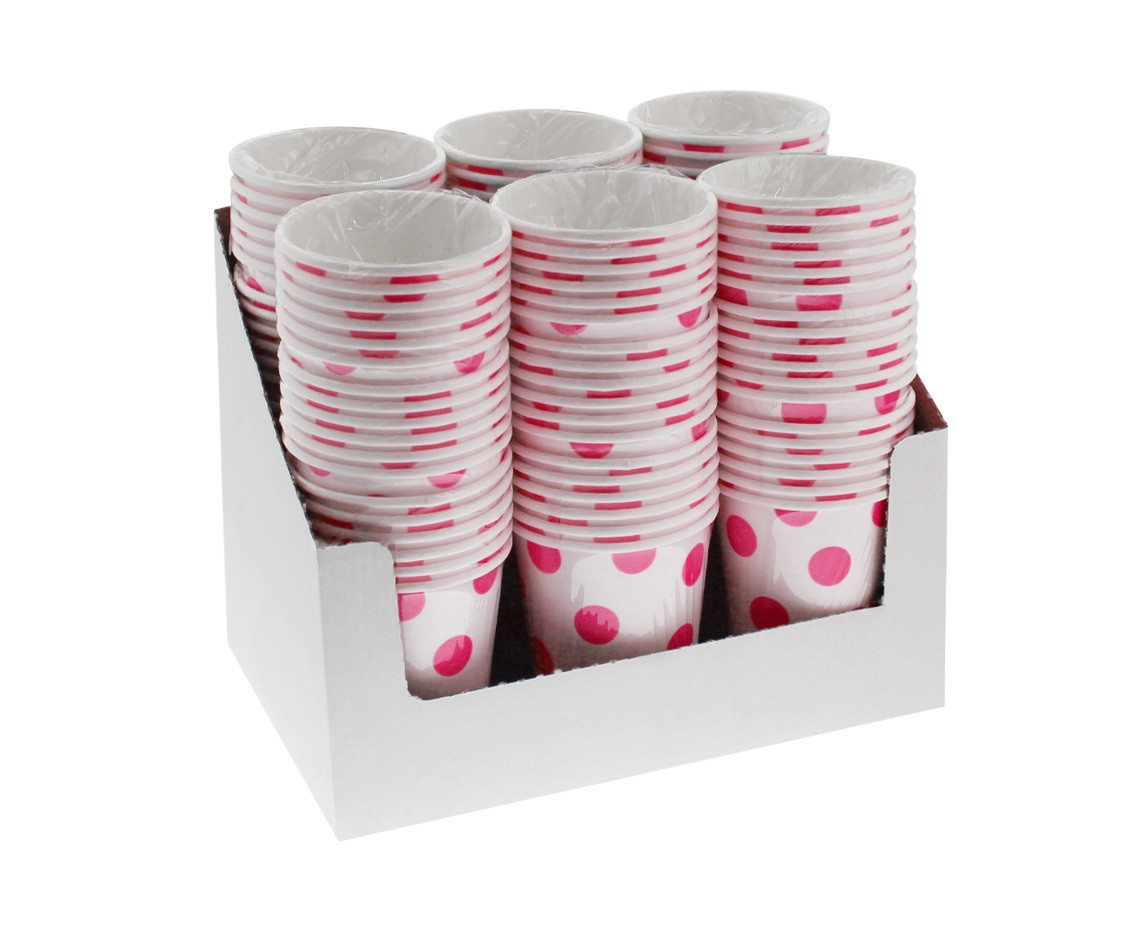 Paper cups Polka Dots, Magenta, 250 ml, 6 pcs