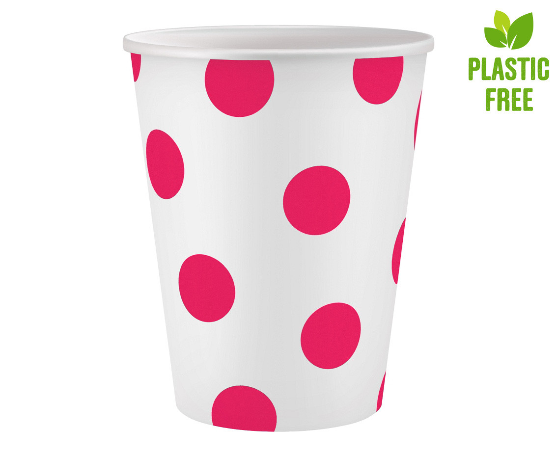 Paper cups Polka Dots, Magenta, 250 ml, 6 pcs