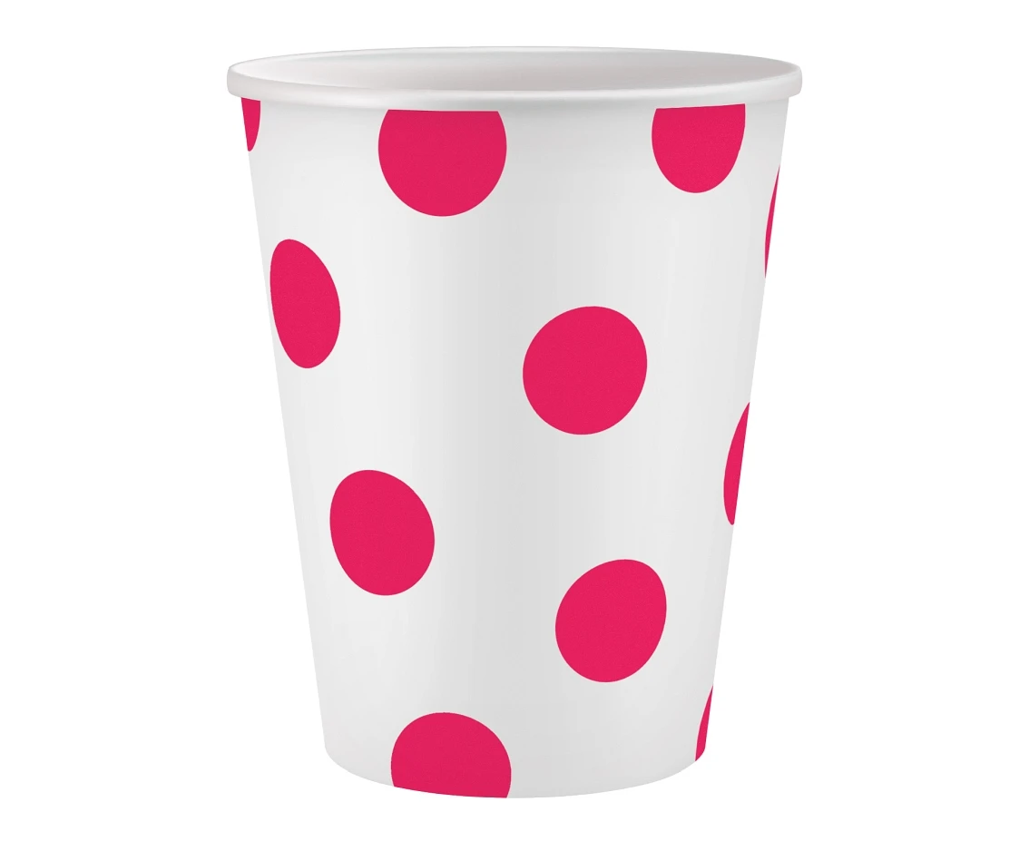 Paper cups Polka Dots, Magenta, 250 ml, 6 pcs