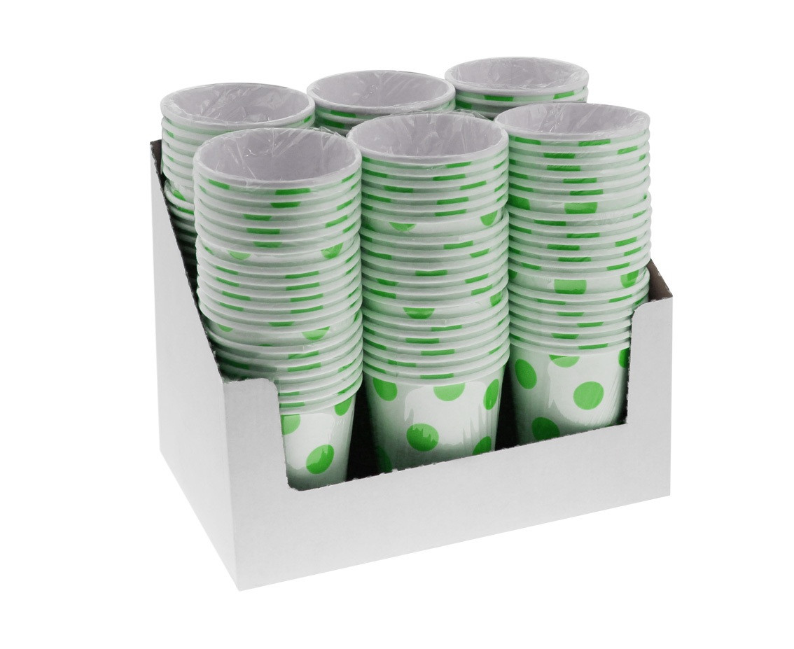 Paper cups Polka Dots, pistachio, 250 ml, 6 pcs EOL