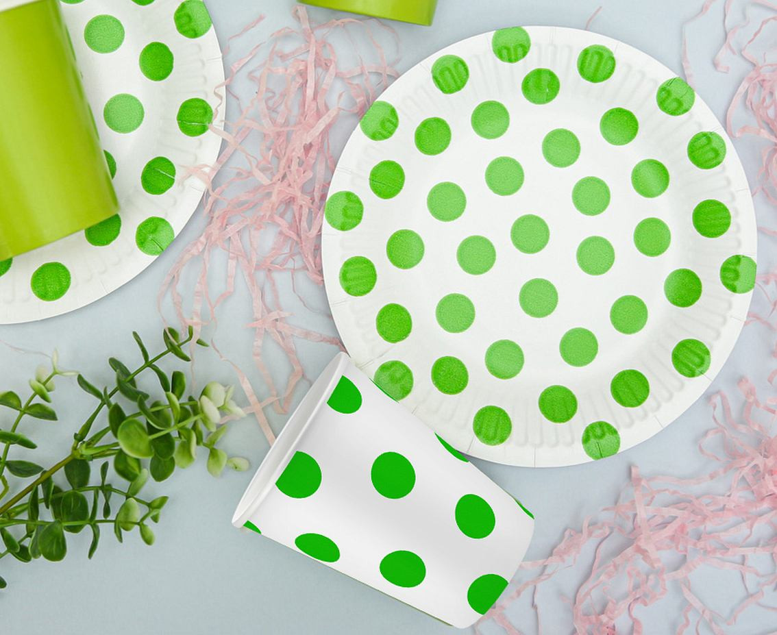 Paper cups Polka Dots, pistachio, 250 ml, 6 pcs EOL
