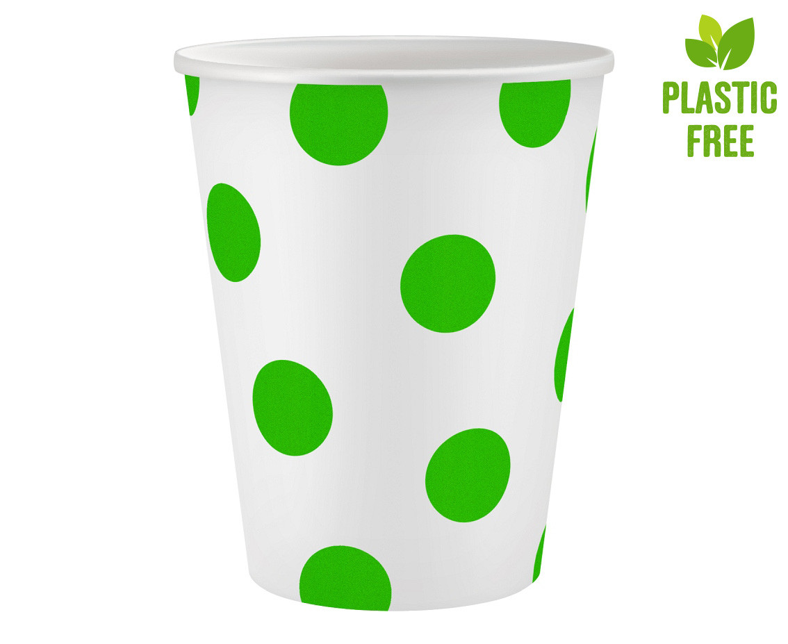 Paper cups Polka Dots, pistachio, 250 ml, 6 pcs EOL