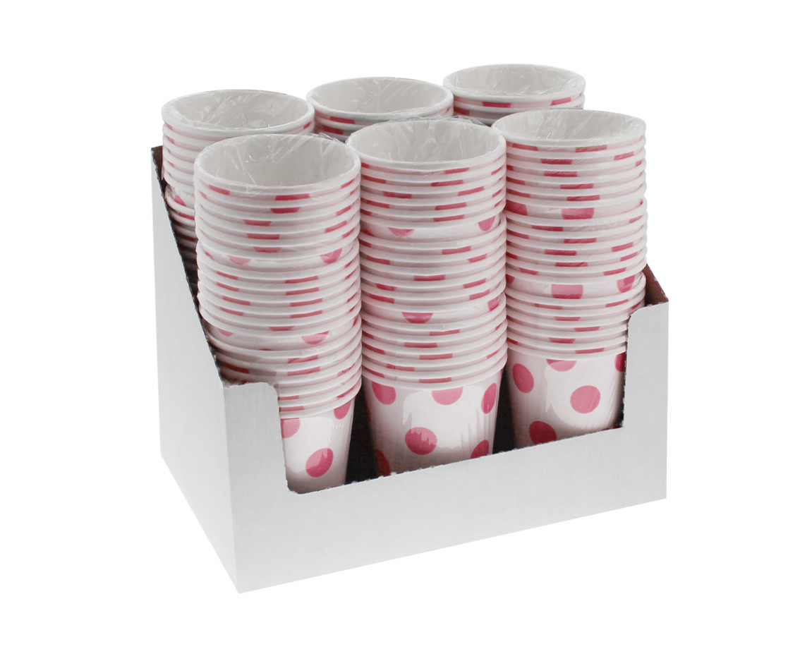 Paper cups Polka Dots, pink, 250 ml, 6 pcs EOL
