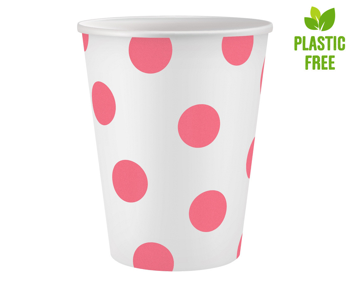 Paper cups Polka Dots, pink, 250 ml, 6 pcs EOL