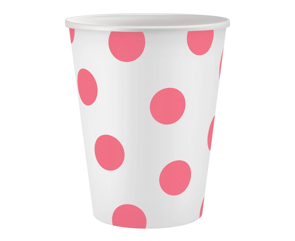 Paper cups Polka Dots, pink, 250 ml, 6 pcs EOL