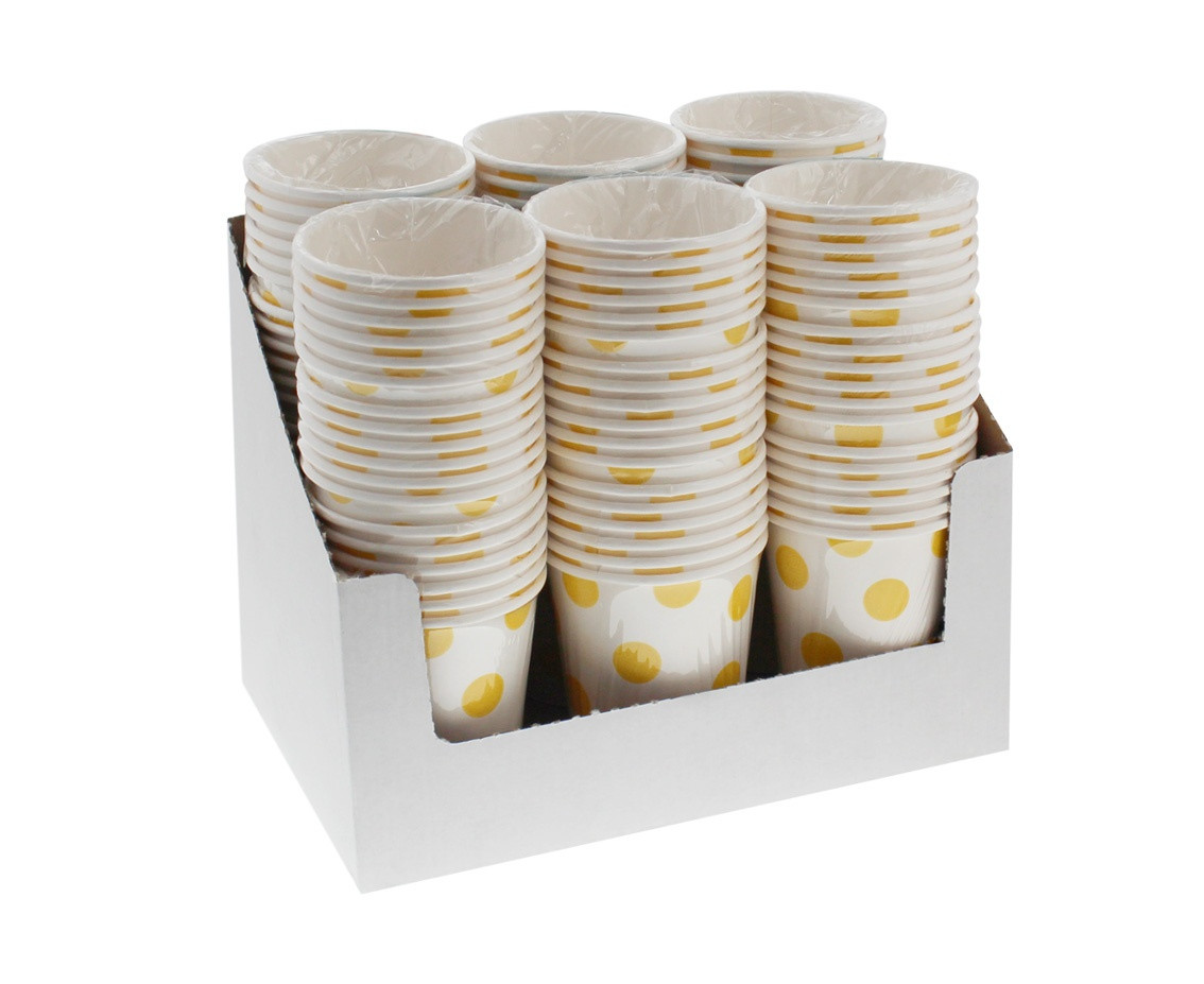 Paper cups Polka Dots, yellow, 250 ml, 6 pcs