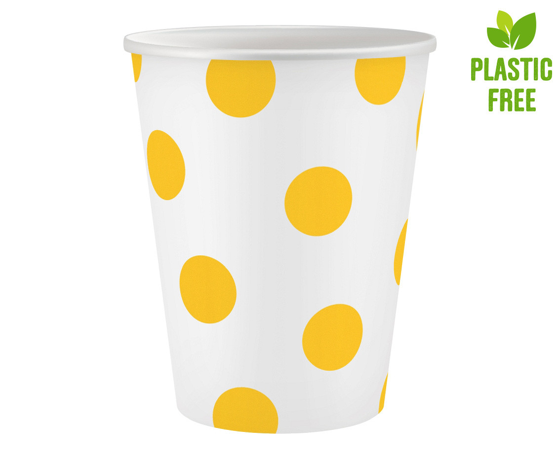 Paper cups Polka Dots, yellow, 250 ml, 6 pcs