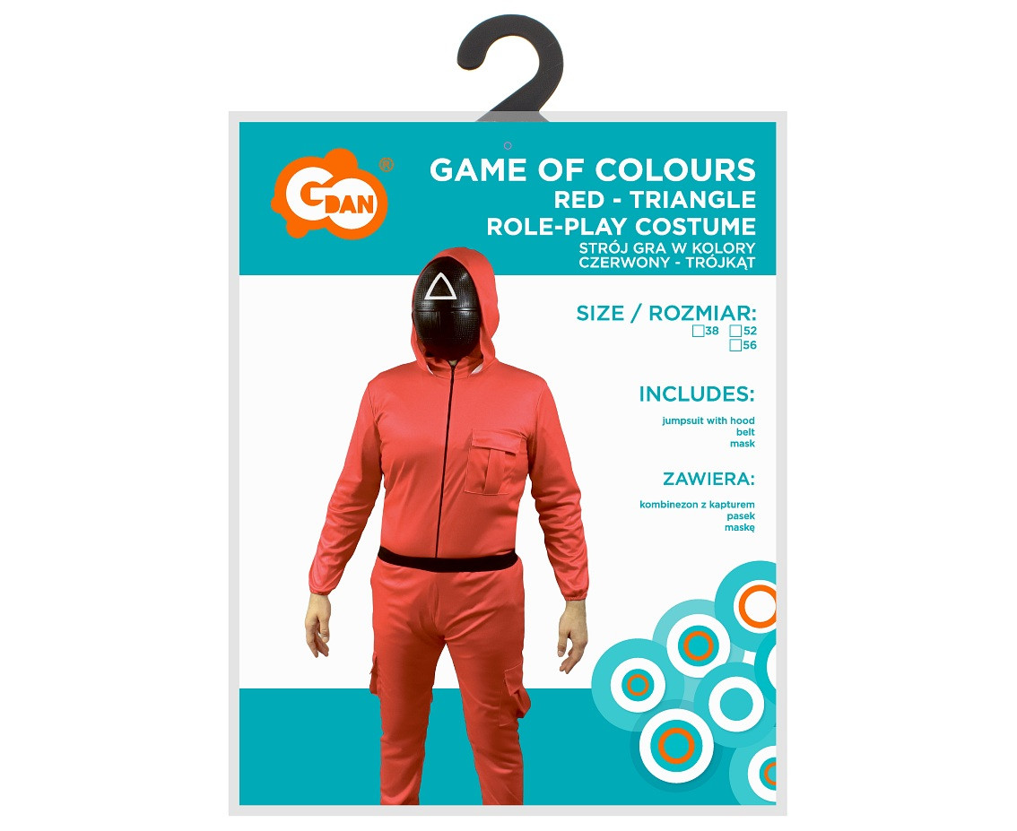 Role-play set Game of Colours, Red -  Triangle (jumpsuit with hood, belt, mask), size 52