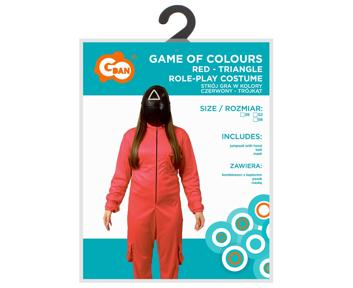Role-play set Game of Colours, Red - Triangle (jumpsuit with hood, belt, mask), size 38