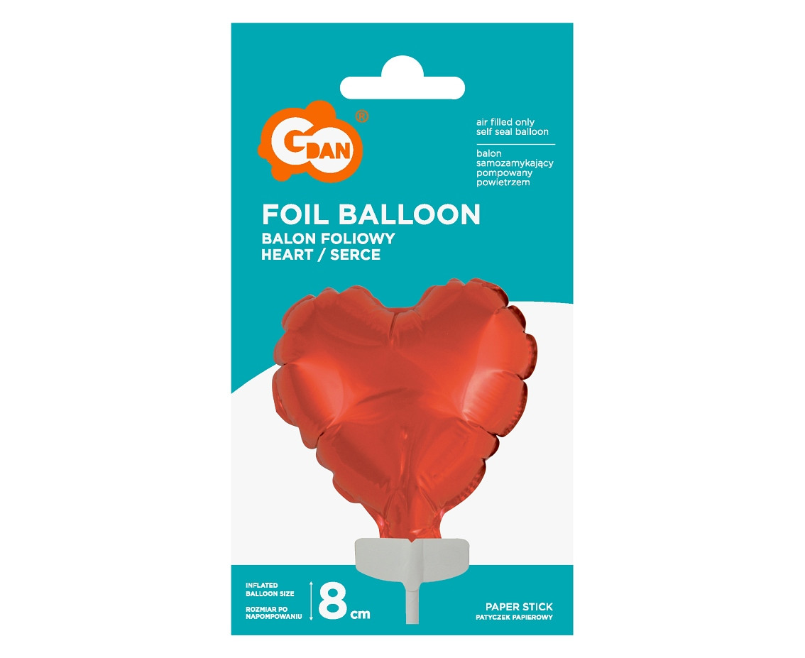Foil balloon Heart on Stick, 8 cm, red