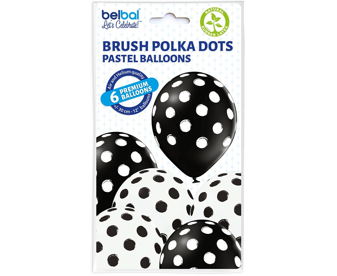 Balloons Belbal 12", D11, brush polka dots, 30 cm, 6pcs
