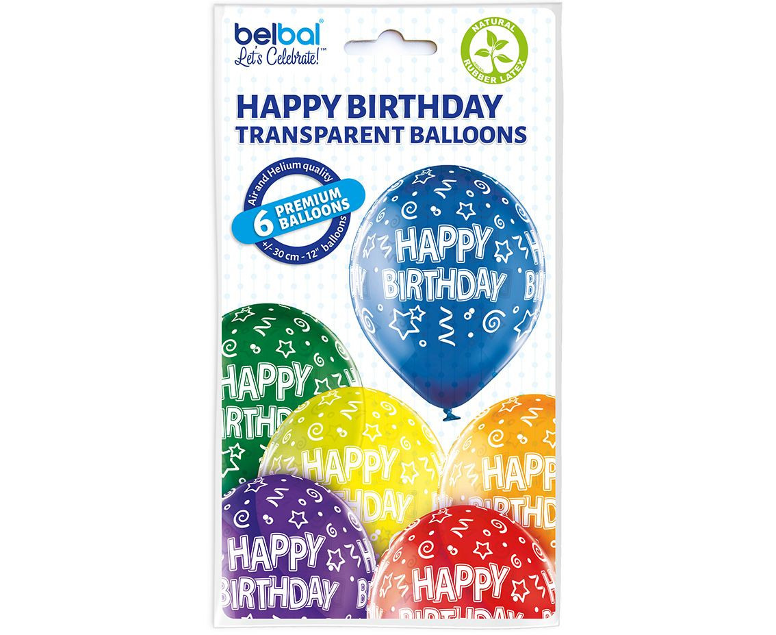 Balloons Belbal 12", D11, "Happy Birthday", 6pcs