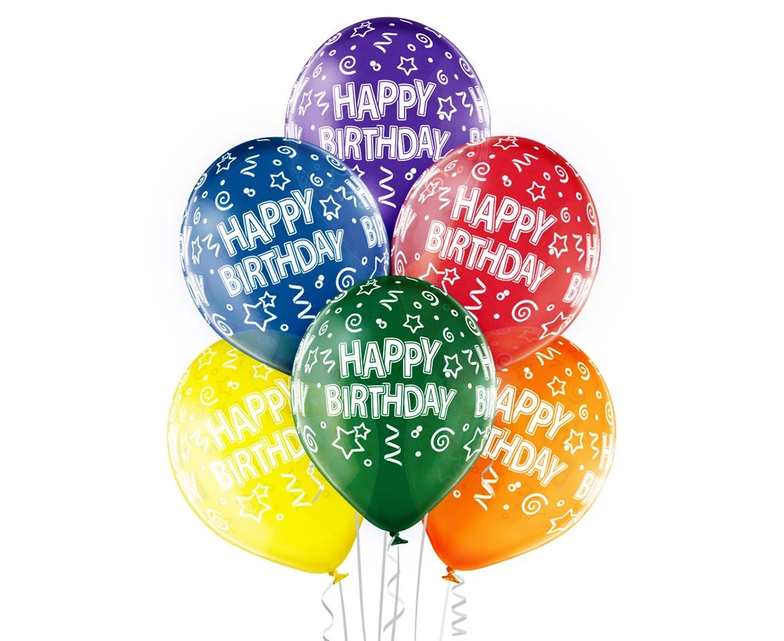 Balloons Belbal 12", D11, "Happy Birthday", 6pcs