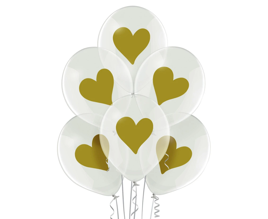 Balloons Belbal 12", D11, gold hearts, 30 cm, 6pcs