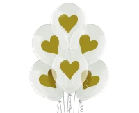 Balloons Belbal 12", D11, gold hearts, 30 cm, 6pcs