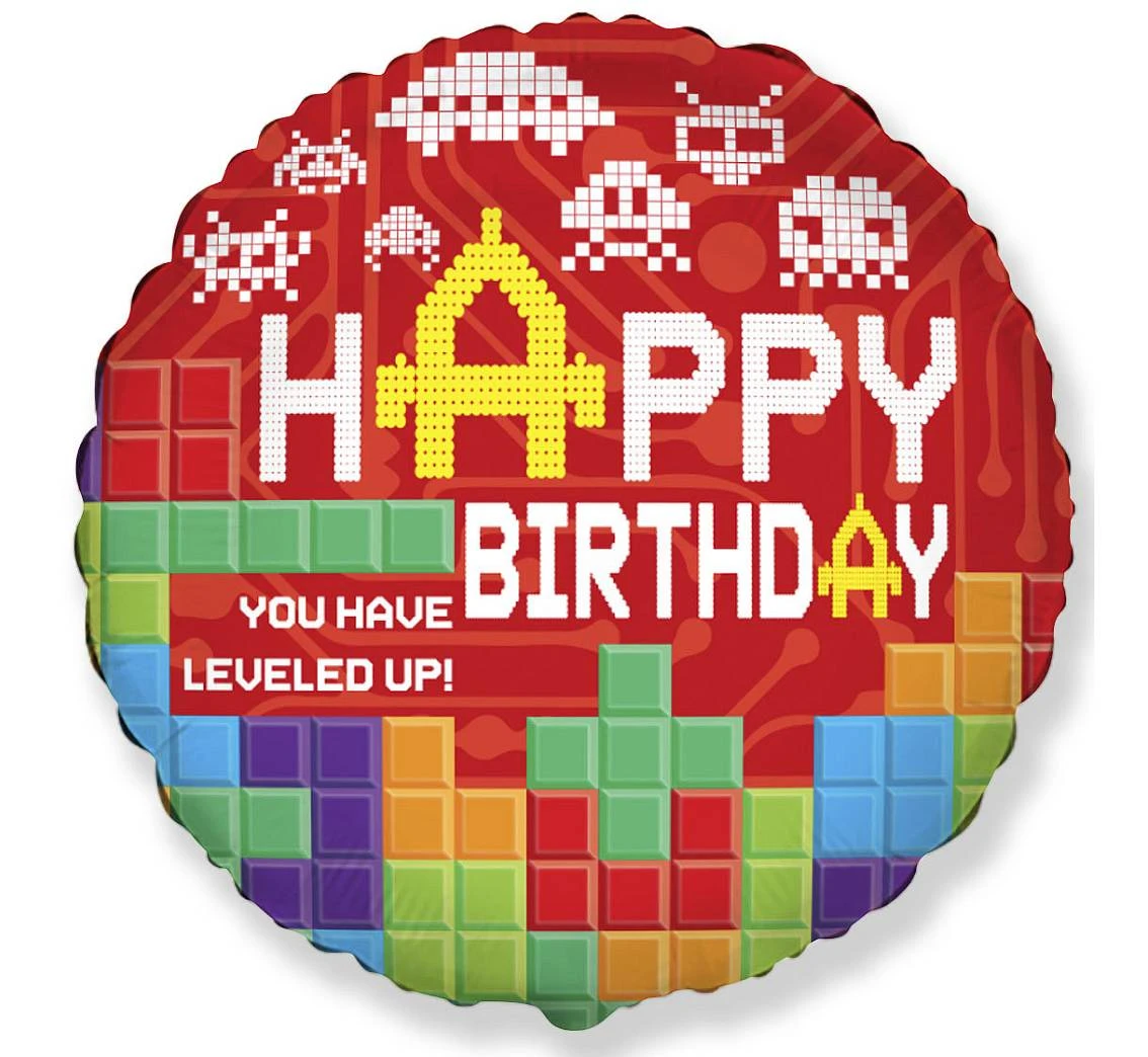 Foil balloon Happy Birthday Bricks, packed, FX, 18" EOL
