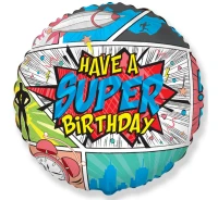 Foil balloon SuperBirthday COMIC, packed, FX, 18"