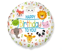 Foil balloon Happy Birthday Animals, packed, Fx, 18"