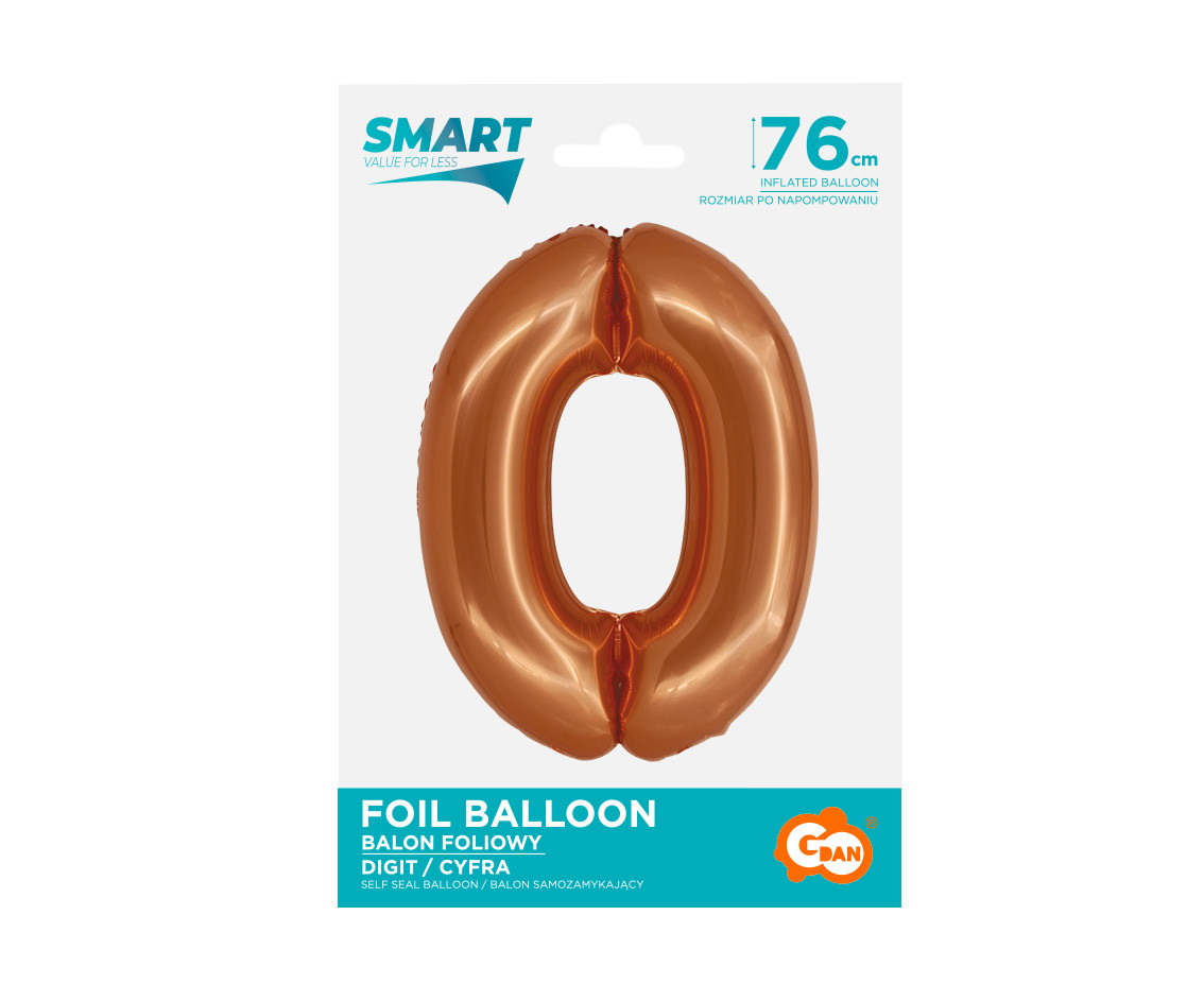 Foil balloon Smart, digit 0, copper, 76 cm EOL