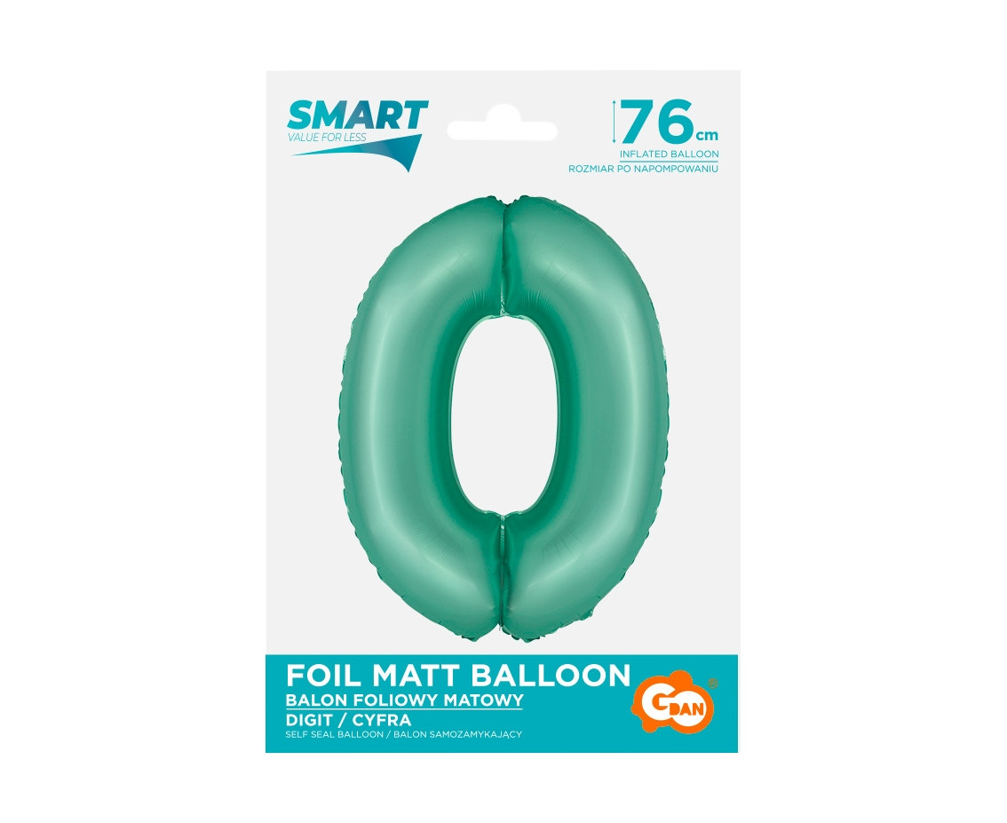 Foil balloon Smart, digit 0, mat mint, 76 cm EOL