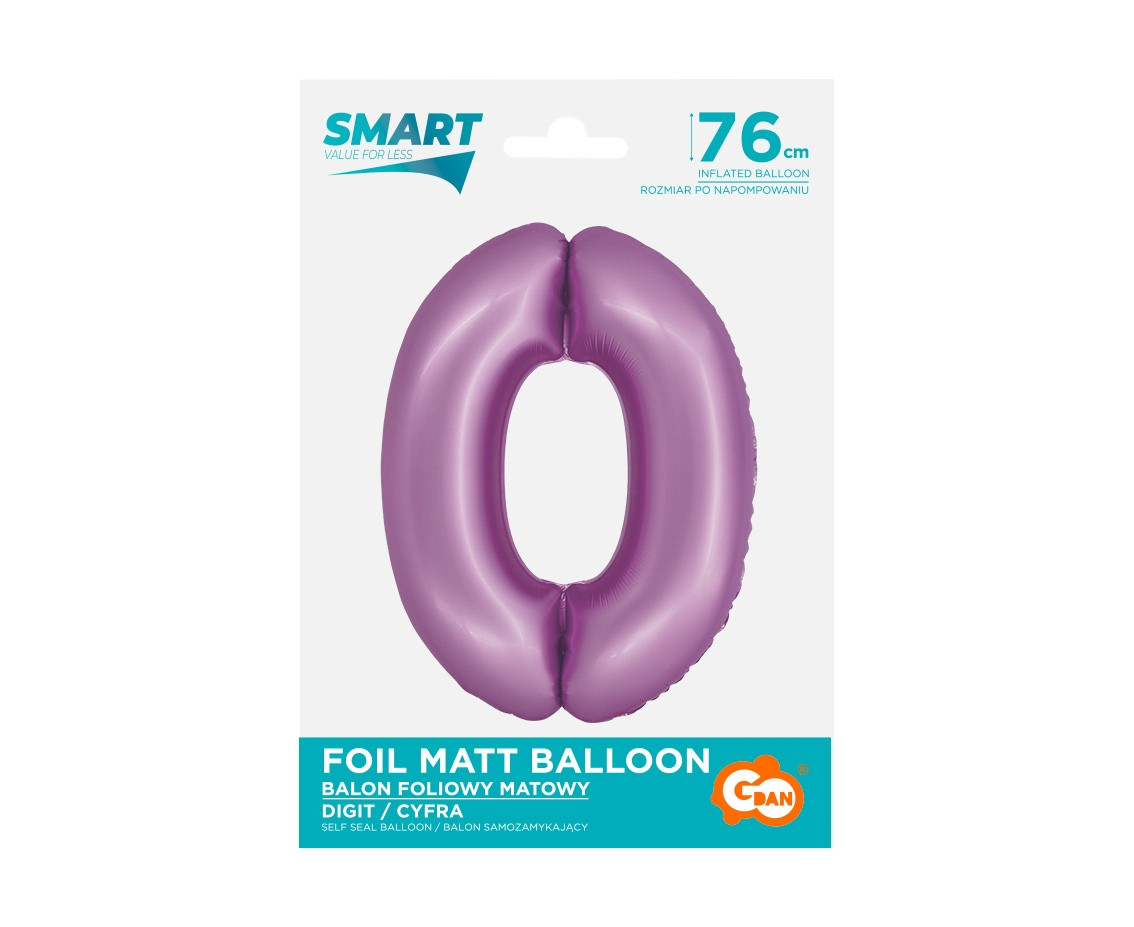 Foil balloon Smart, digit 0, mat lavender, 76 cm EOL