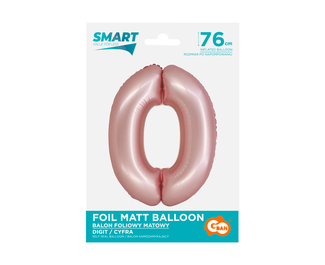 Foil balloon Smart, digit 0, mat light pink, 76 cm