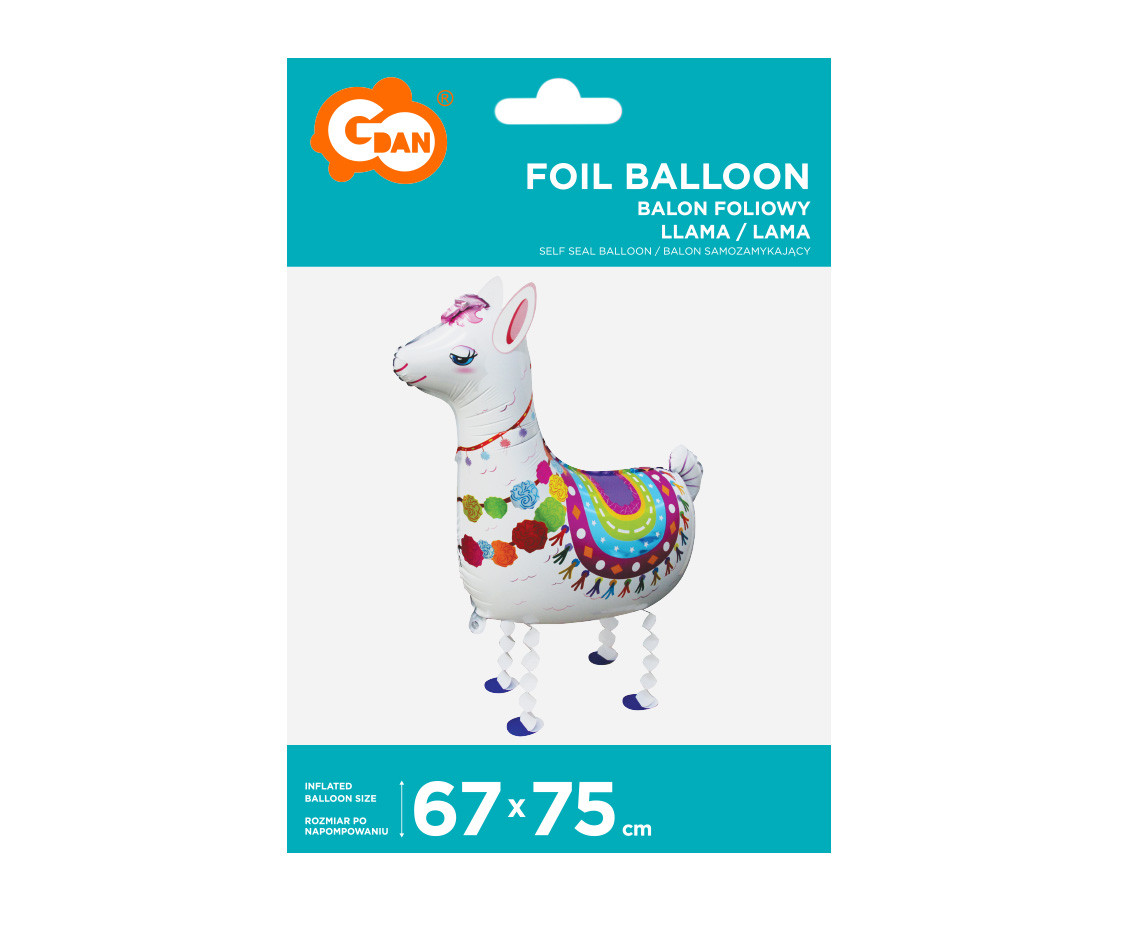 Foil balloon Llama, 67 x 75 cm, white, walking balloon EOL