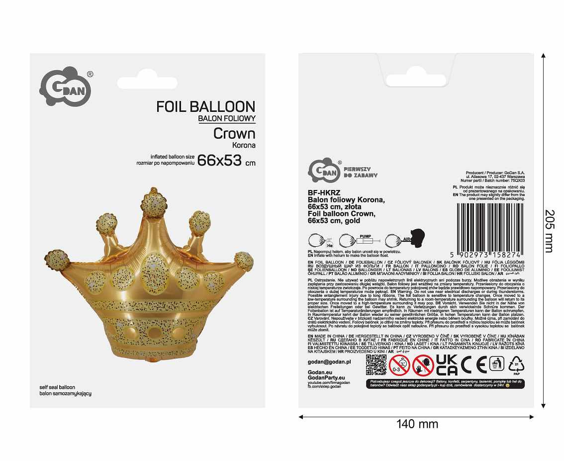 Foil balloon Crown. 66 x 53 cm, gold