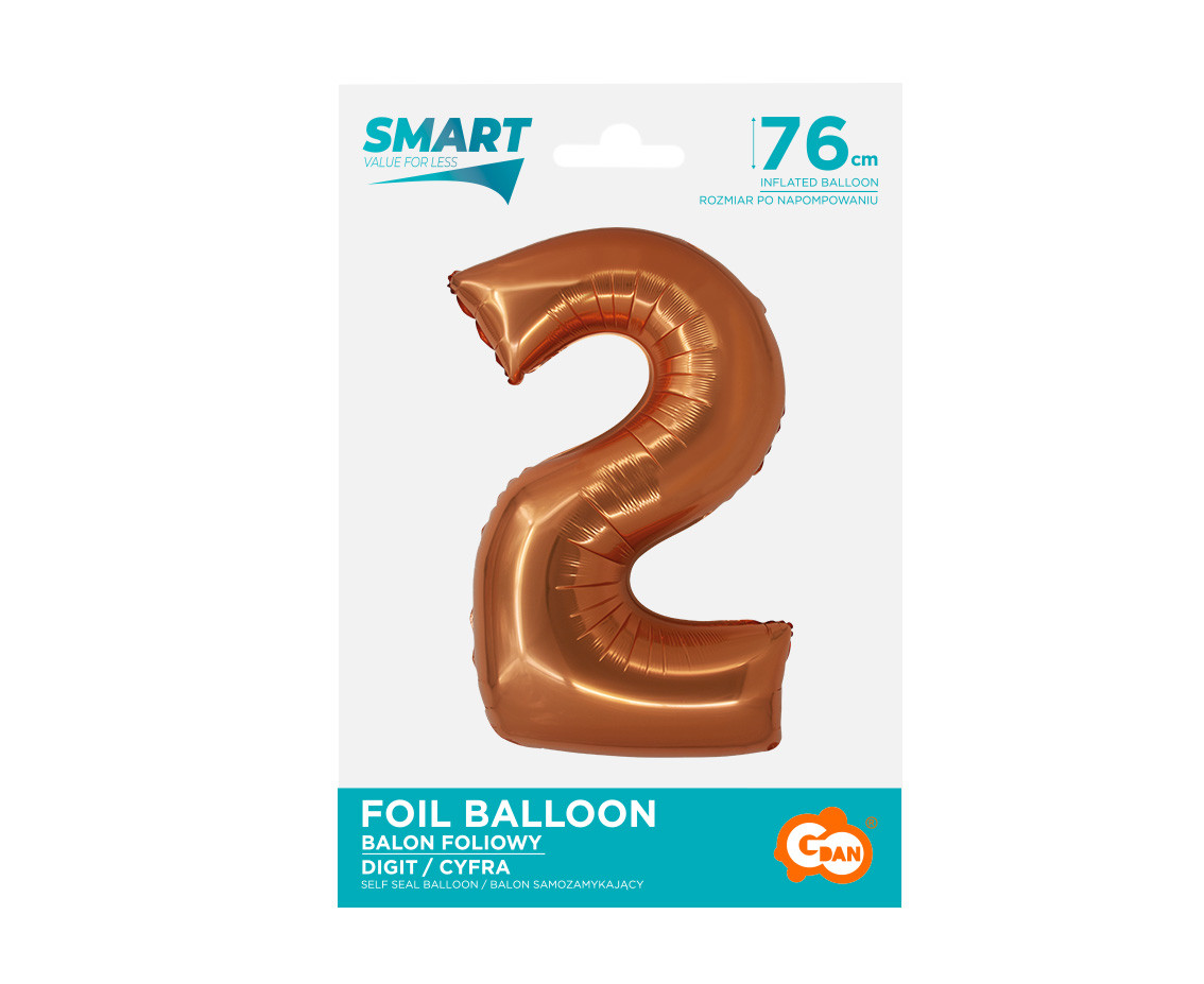 Foil balloon Smart, digit 2, copper, 76 cm EOL