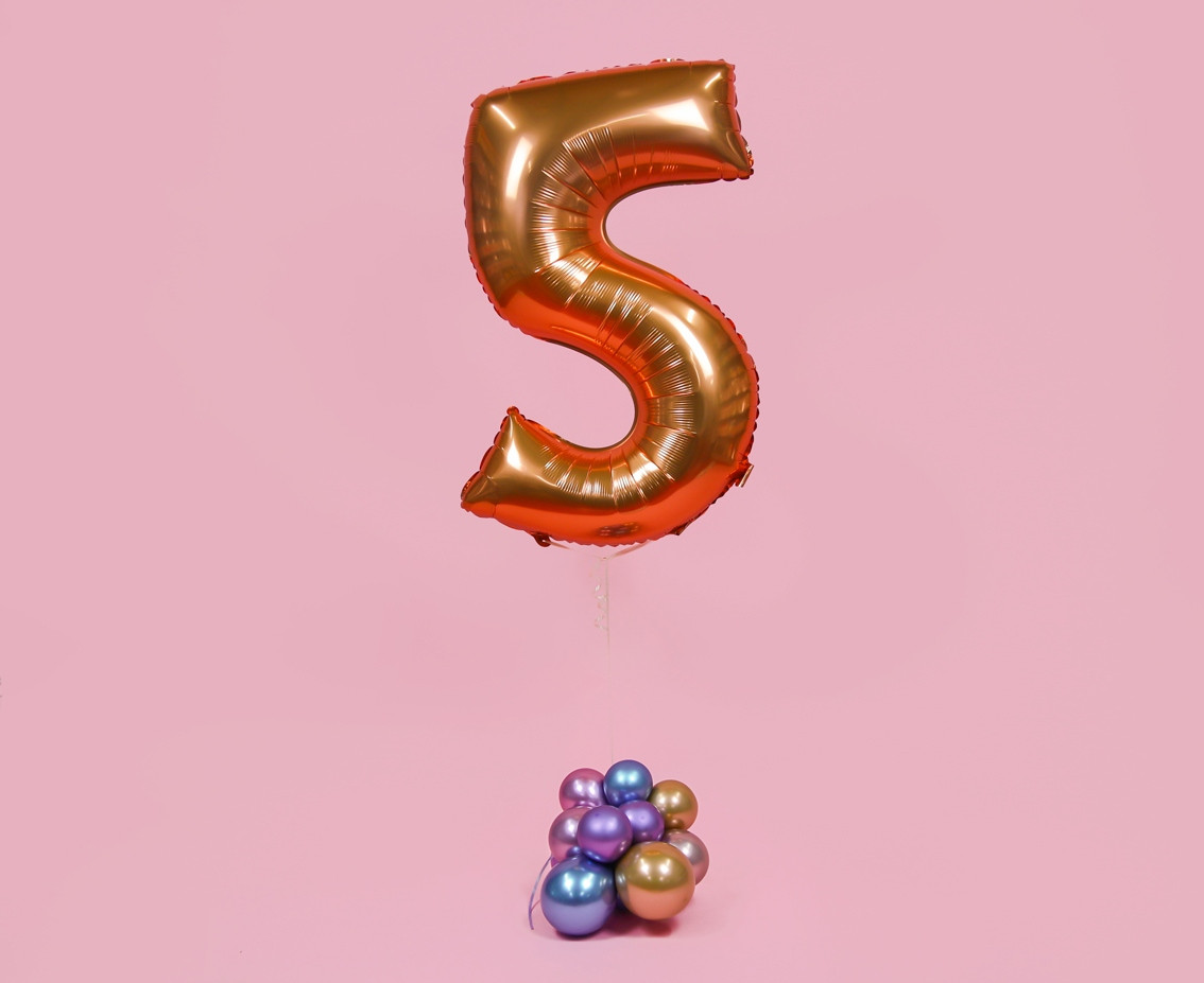 Foil balloon Smart, digit 5, copper, 76 cm EOL