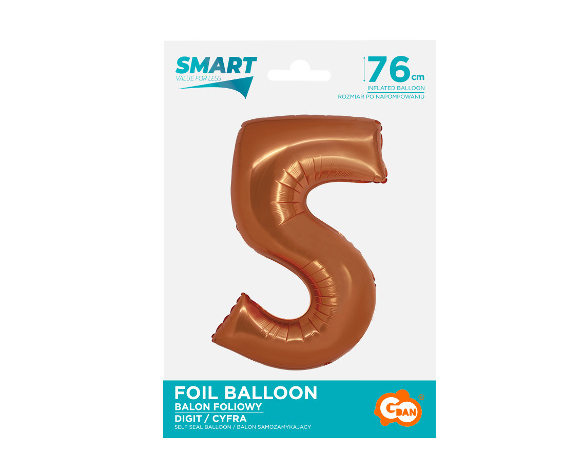 Foil balloon Smart, digit 5, copper, 76 cm EOL
