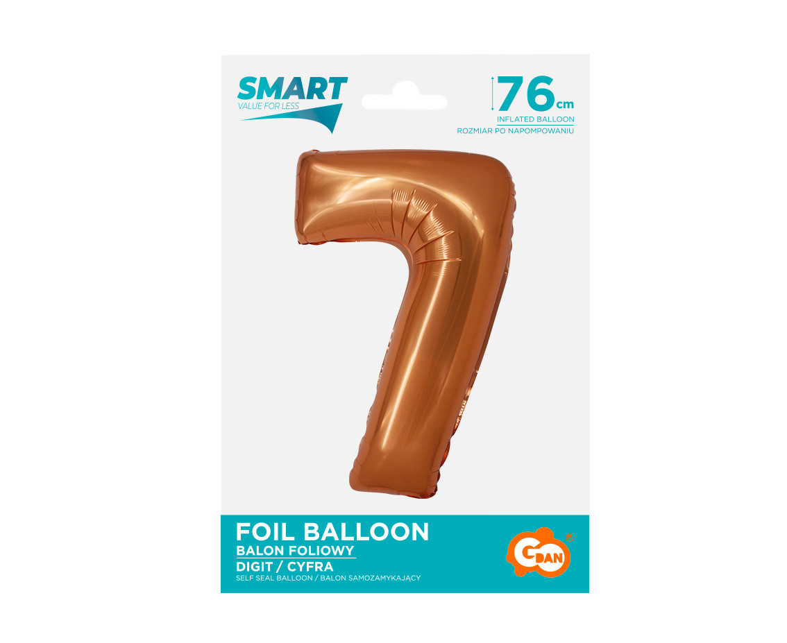 Foil balloon Smart, digit 7, copper, 76 cm EOL