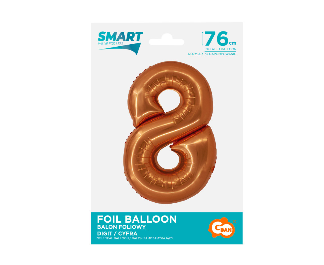 Foil balloon Smart, digit 8, copper, 76 cm EOL