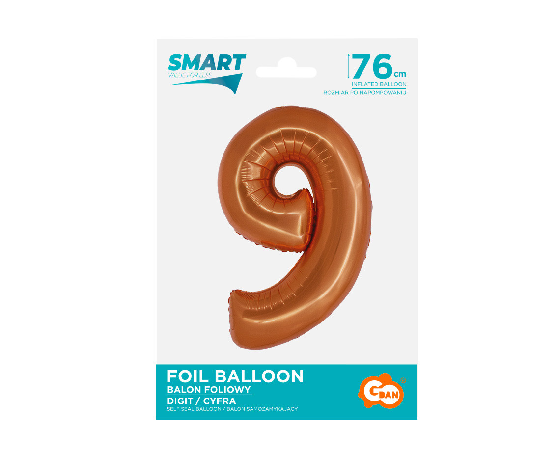 Foil balloon Smart, digit 9, copper, 76 cm EOL